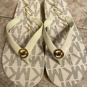 Michael Kors Cream and Gold Flip Flops